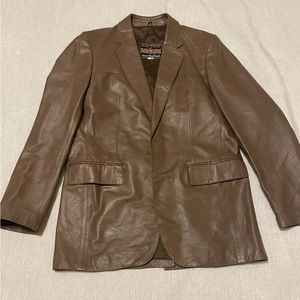 Vtg Soft Brown Leather Coat Cortefiel De Espana 2 Button Size 42 Made In Spain